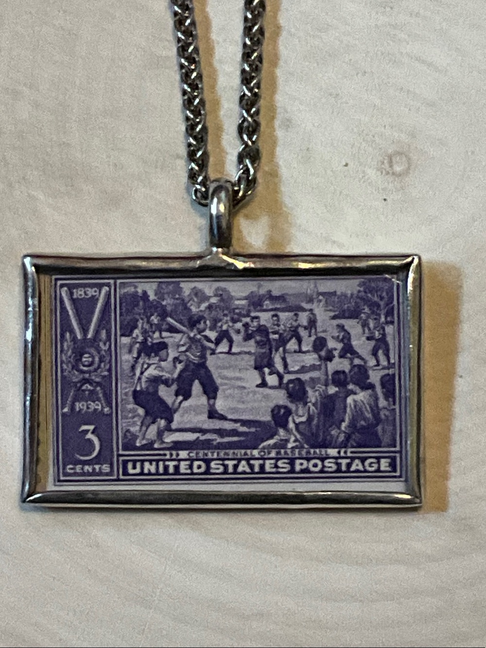 Vintage 1939 Stamp Pendant Necklace Sterling Silver James Avery Chain